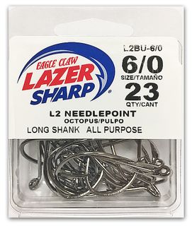 6/0 LAZER L2 NEEDLEPOINT OCTOPUS HOOK BLACK 23PK