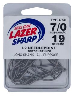 7/0 LAZER L2 NEEDLEPOINT OCTOPUS HOOK BLACK 19PK