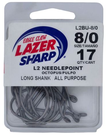 8/0 LAZER L2 NEEDLEPOINT OCTOPUS HOOK BLACK 17PK