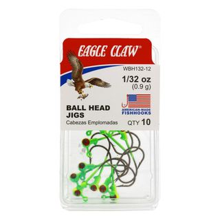 1/32 OZ BALL HEAD JIGS LIME/CHART 10PK