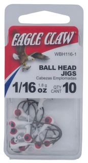1/16 OZ BALL HEAD JIGS WHITE 10PK