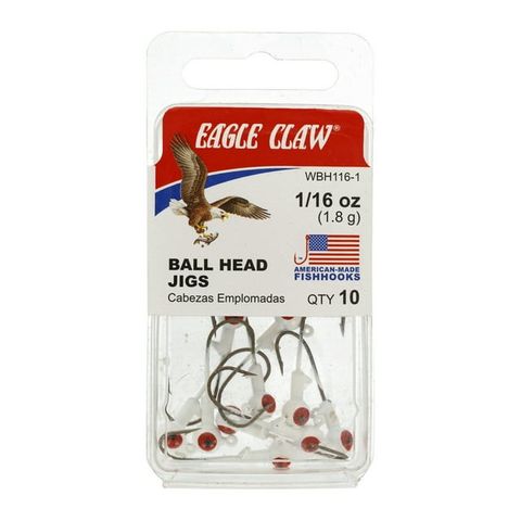 1/16 OZ BALL HEAD JIGS WHITE 10PK