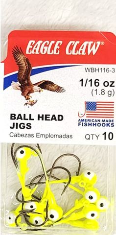 1/16 OZ BALL HEAD JIGS CHARTREUSE 10PK