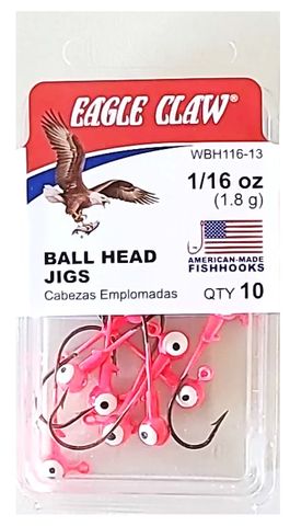 1/16 OZ BALL HEAD JIGS PINK 10PK