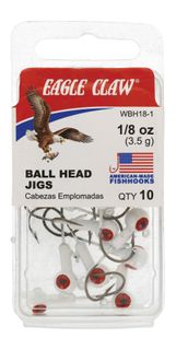 1/8 OZ BALL HEAD JIGS WHITE 10PK