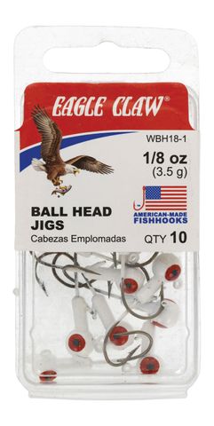 1/8 OZ BALL HEAD JIGS WHITE 10PK