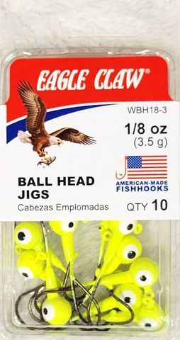 1/8 OZ BALL HEAD JIGS CHARTREUSE 10PK