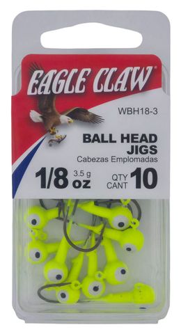 1/8 OZ BALL HEAD JIGS CHARTREUSE 10PK