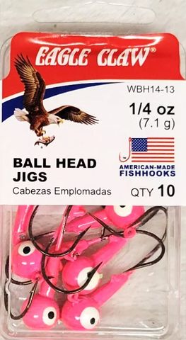 1/4 OZ BALL HEAD JIGS PINK 10PK