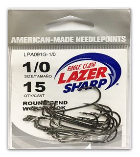 1/0 LAZER ROUND BEND HOOK PLATINUM BLACK 15PK