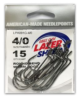 4/0 LAZER ROUND BEND HOOK PLATINUM BLACK 15PK