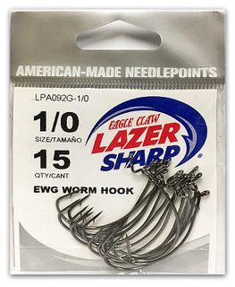 1/0 LAZER EWG WORM HOOK PLATINUM BLACK 15PK