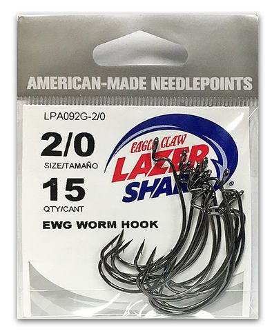 2/0 LAZER EWG WORM HOOK PLATINUM BLACK 15PK