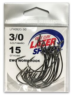 3/0 LAZER EWG WORM HOOK PLATINUM BLACK 15PK