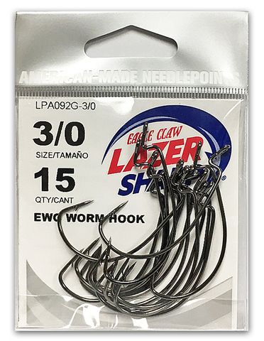 3/0 LAZER EWG WORM HOOK PLATINUM BLACK 15PK