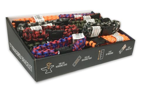 36 PC DISPLAY 8" PARACORD BRACELET ASSORTED COLORS