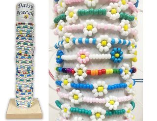 **WSL** SEED BEAD & DAISY FLOWER SLIDE-KNOT ADJUSTABLE BRACELET ASSORTED