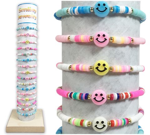 3MM FIMO BEAD WITH HAPPY FACE STRETCH BRACELET