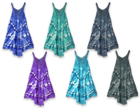 TIE DYE COVER UP DRESS W/ CROCHETED STRAPS ASST. COLORS