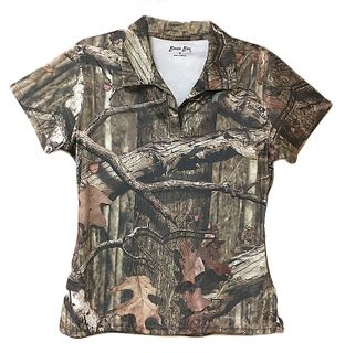 LADIES COLLARED CAMO SHORT SLEEVE SHIRT UPF 50+