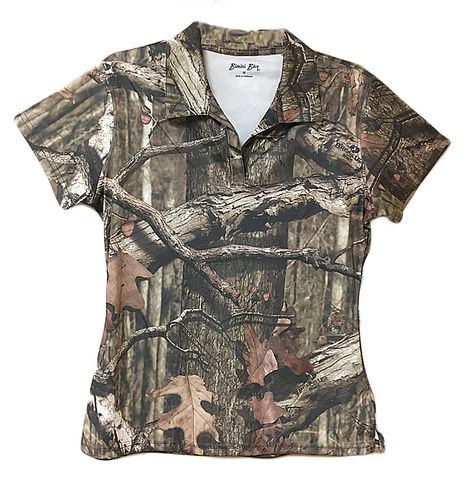 LADIES COLLARED CAMO SHORT SLEEVE SHIRT UPF 50+