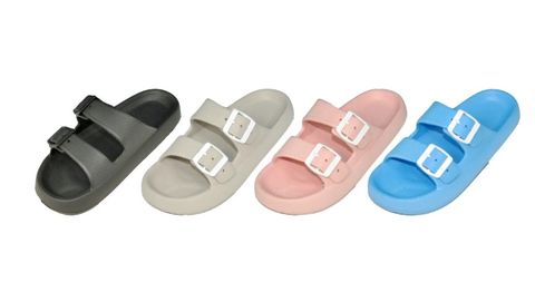 LADIES DOUBLE STRAP WITH BUCKLE SANDALS ASSORTED COLORS AND SIZES (S-XL)