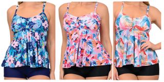 WOMEN'S TWO-PIECE TWIST TANKINI W/BOYSHORTS S-XXL