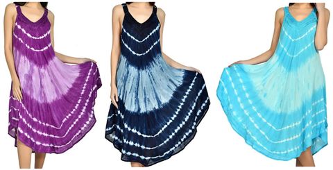 V-NECK TIE DYE COVER UP DRESS ASSORTED COLORS AND SIZES (S/M & L/XL)