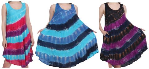 TRI-COLOR COVER UP DRESS ASST. COLORS (ONE SZ FITS MOST)