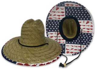 LUCKY 7 STRAW HAT W/USA FISH FLAG PRINT