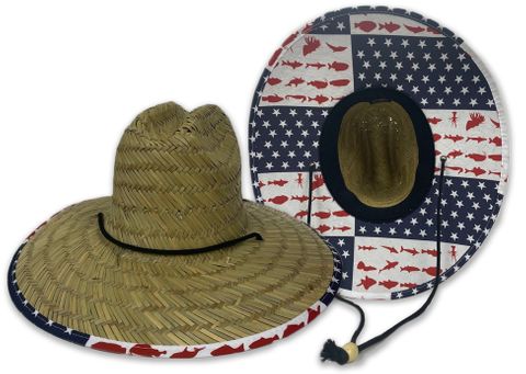 **WSL** LUCKY 7 STRAW HAT W/USA FISH FLAG PRINT