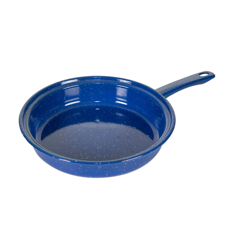 ENAMEL FRY PAN - 10 IN-BRILLIANT, STAINLESS-STEEL RIM-BLUE