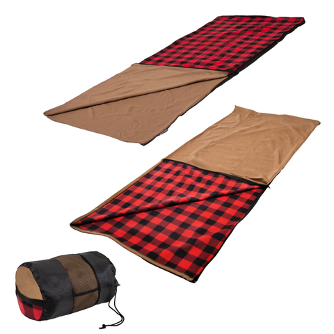 REVERSIBLE BONDED FLEECE SLEEPING BG-TAN/RED PLAID-32X75