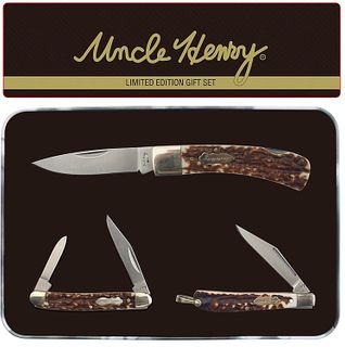 **WSL** UNCLE HENRY 3 PC KNIFE SET W/TIN