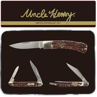 UNCLE HENRY 3 PC KNIFE SET W/TIN