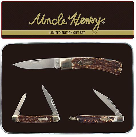 **WSL** UNCLE HENRY 3 PC KNIFE SET W/TIN