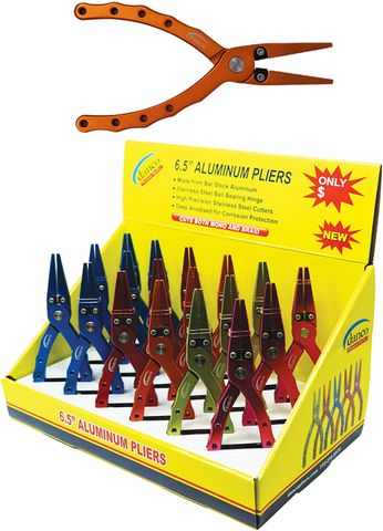 6.5" ALUMINUM PLIERS DISPLAY- 18PC- BLUE,RED,ORANGE,GREEN,PINK