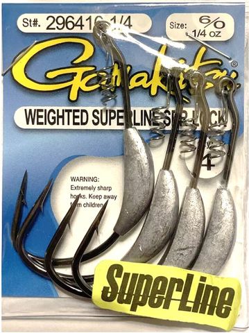 6/0 SUPERLINE SPRING-LOCK 1/4 OZ WEIGHTED HOOK 4PK