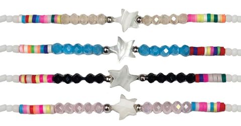 WHITE SEED BEAD WITH FIMO STAR PENDANT ANKLET