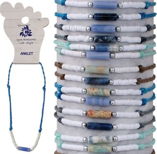 3MM STONE BEAD AND FIMO ADJUSTABLE ANKLET ASSORTED