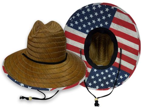LIFEGUARD HAT LENDU STRAW W/ FLAG UNDERLINED BRIM