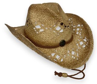 COWBOY CROCHET HAT - RAFFIA STRAW TEA STAIN
