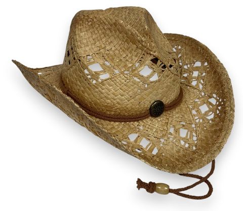 COWBOY CROCHET HAT - RAFFIA STRAW TEA STAIN