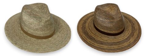 MEXICAN PALM LEAF FLAT BRIM HAT W/ LEATHER TRIM