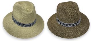 LADIES PANAMA HAT W/ BLUE PINTED BAND - 2 COLORS