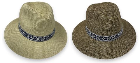 LADIES PANAMA HAT W/ BLUE PINTED BAND - 2 COLORS