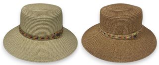 LADIES HAT W/ NATURAL BRAID TRIM - 2 COLORS