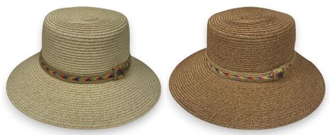 LADIES HAT W/ NATURAL BRAID TRIM - 2 COLORS