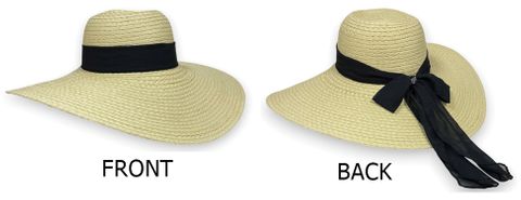 LADIES BIG BRIM HAT W/ BLACK BOW
