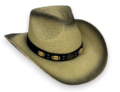 WESTERN COWBOY HAT - BLACK/TAN STAIN